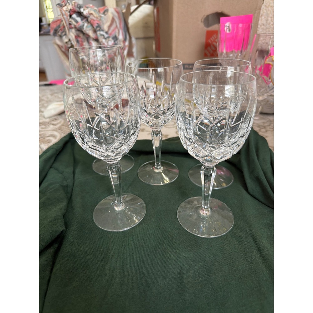 Set of 5 Gorham lady Anne Crystal Wine Goblets Cut Glass Goblets